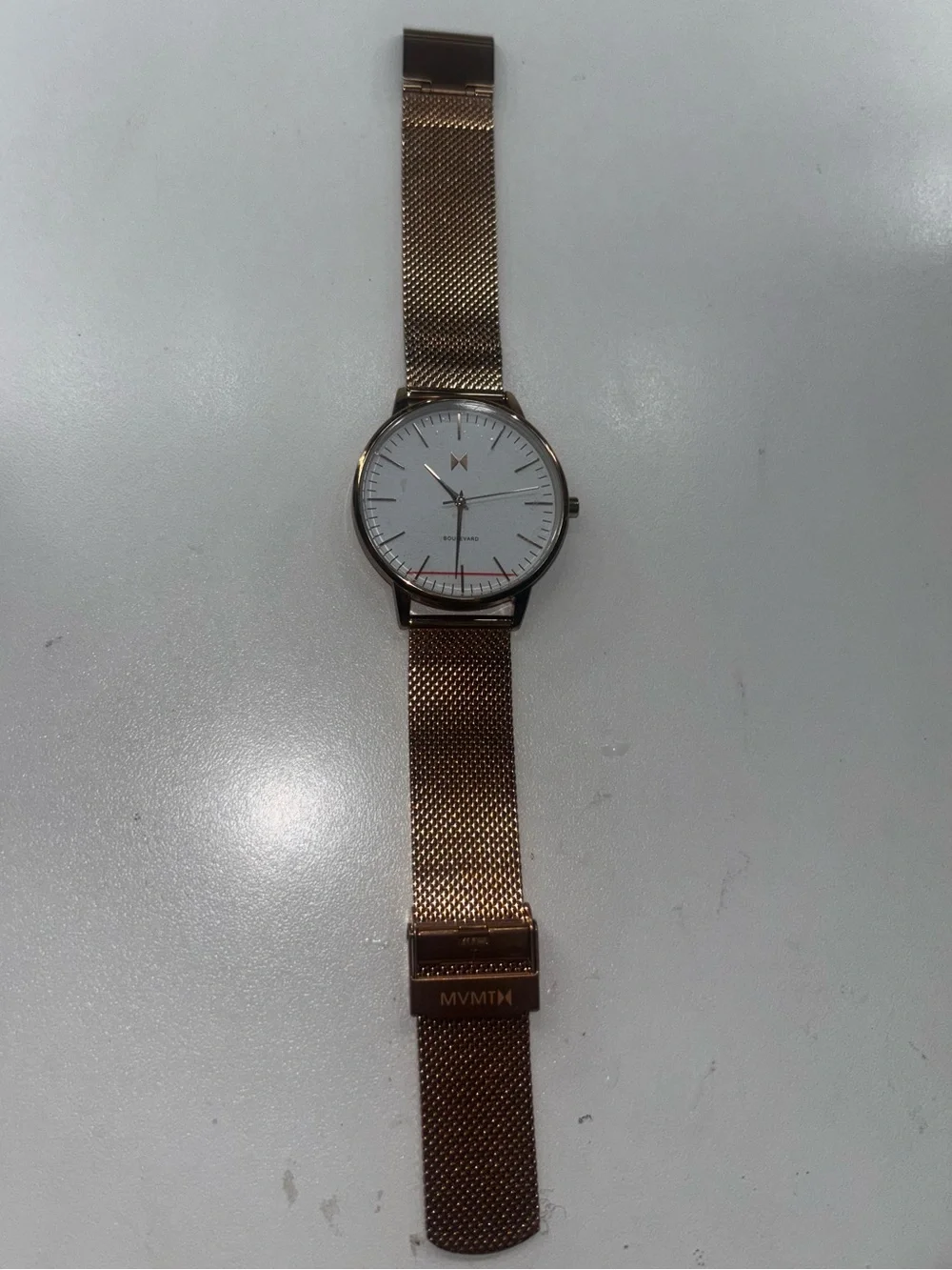 MVMT Womens Rose Gold Mesh Band Watch with White Dial